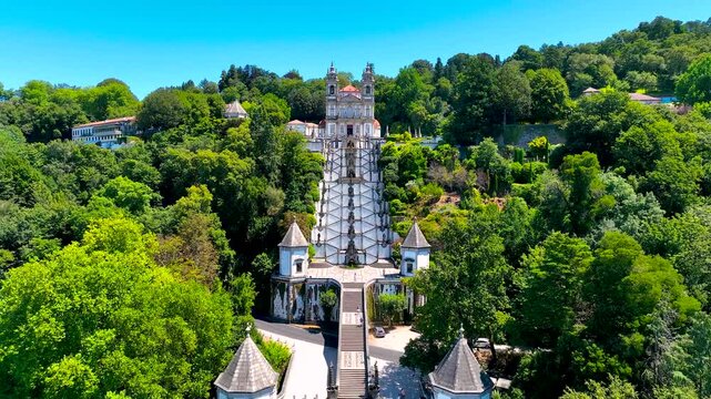 View of the Sanctuary of Bom Jesus do Monte is a Portuguese Catholic shrine in Ten&otilde;es, outside the city of Braga, in northern Portugal, Europe