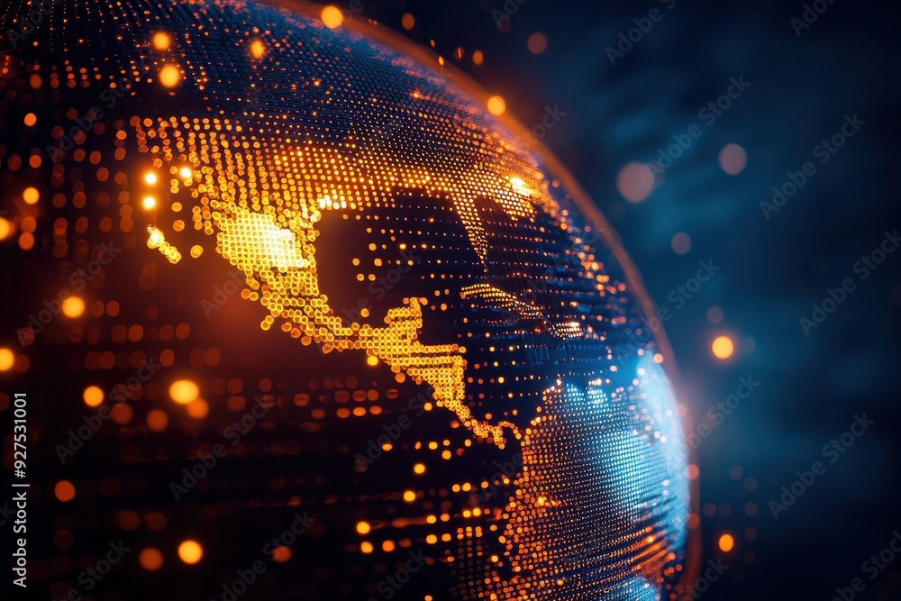 Poster a stunning digital representation of the earth, showcasing a network of glowing data points and glob