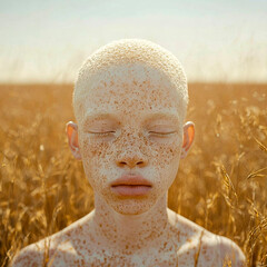 Young Albino Boy with Freckles, Generative AI