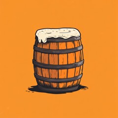 Wooden barrel full of beer with foam on top.