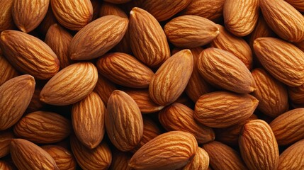 Fototapeta premium Background of big peeled almonds nuts as situated arbitrarily, top view. Healthy snack