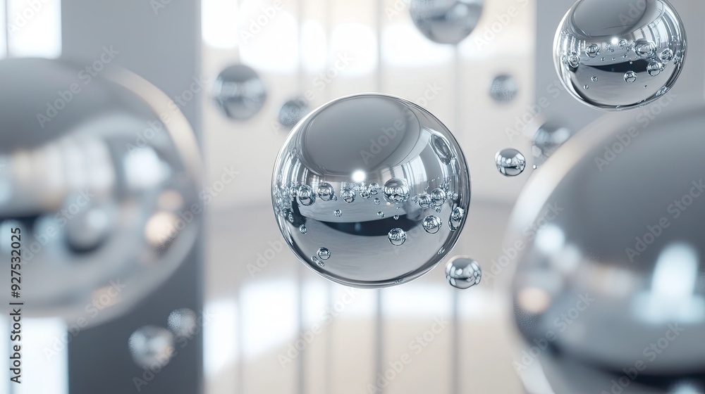 Poster modern 3d rendering of floating spheres in an airy, spacious scene. ideal for highlighting product d