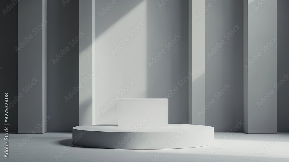 Poster modern gray room with a pulpit and podium set on a white display base. ideal for presentations or pr