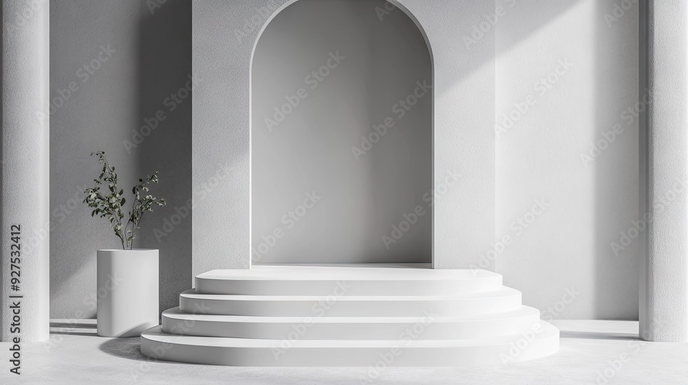 Poster modern gray room with a pulpit and podium set on a white display base. ideal for presentations or pr