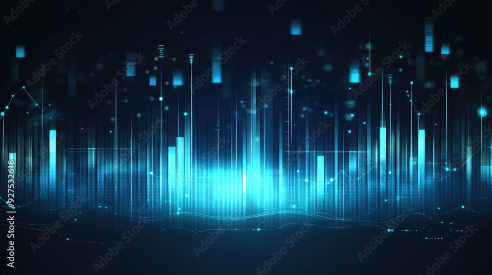 Poster modern vector design of a blue music equalizer with dynamic bars and wave effects. high-tech visual 