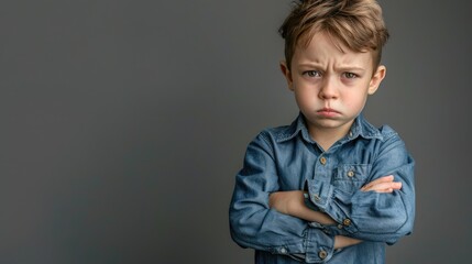 "Moody Young Boy with Folded Arms - Expressing Emotions"