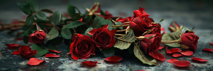 The Fading Rose: A wilted bouquet of red roses, their petals slowly falling to the ground, a symbol of lost love and sorrow.