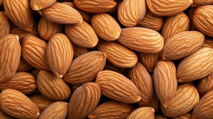 Fototapeta premium Background of big peeled almonds nuts as situated arbitrarily, top view. Healthy snack