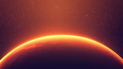Obraz premium Planet horizon illuminated by a vivid orange glow. This realistic vector illustration captures the abstract sunrise or sunset light in the dark, starry expanse of outer space.