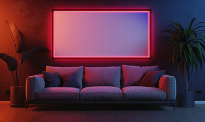 Mockup of empty frame, modern design, mockup for advertising paintings, living room