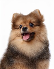 Obraz premium 笑顔のポメラニアンのポートレート（Portrait of a smiling Pomeranian puppy on white background） 