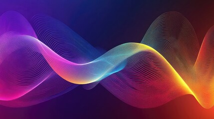 Fototapeta premium Rainbow gradient sound wave lines illustration depicting speech or audio in motion. Dynamic and colorful abstract background for tech or media themes.
