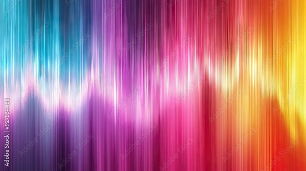 Poster Rainbow gradient speaking sound wave lines with abstract motion background. Vivid colors and flowing lines showcase dynamic audio or speech visualization.