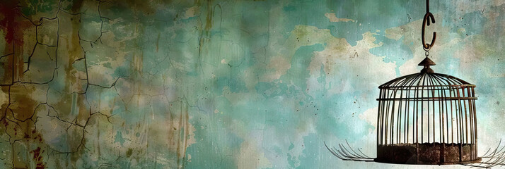 Empty Wings: An abandoned birdcage, hanging forlornly from a hook, its rusted bars holding only memories.