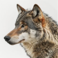 A close-up view of a majestic wolf. Its fur is detailed with shades of gray and brown. This striking animal embodies strength and grace in its natural habitat. Perfect for nature enthusiasts. AI