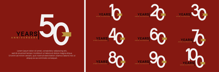 anniversary logo set. vector design white color and brown ribbon can be use for celebration event