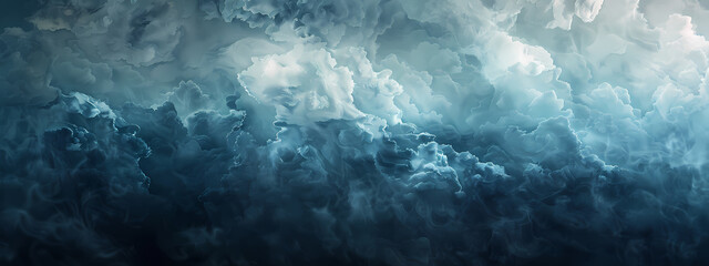 Fototapeta premium A breathtaking view of swirling, dramatic clouds in shades of blue and gray, creating a moody and atmospheric landscape.