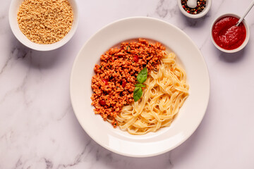 Vegan Bolognese Pasta with plant based minced meat.