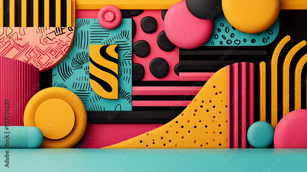 Poster Vibrant abstract geometric shapes and patterns, modern colorful design with bold lines and dynamic compositions, perfect for creative projects.