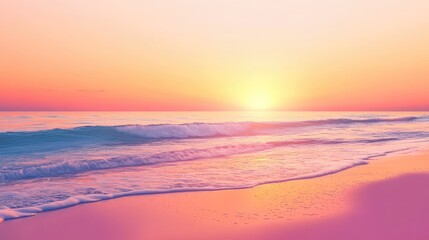 Obraz premium Serene beach sunset with a smooth gradient transition from deep oranges to soft pinks. The peaceful seascape captures the calm beauty of dusk by the water.