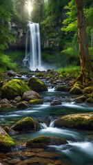 Obraz premium background view of a waterfall in the middle of a beautiful forest
