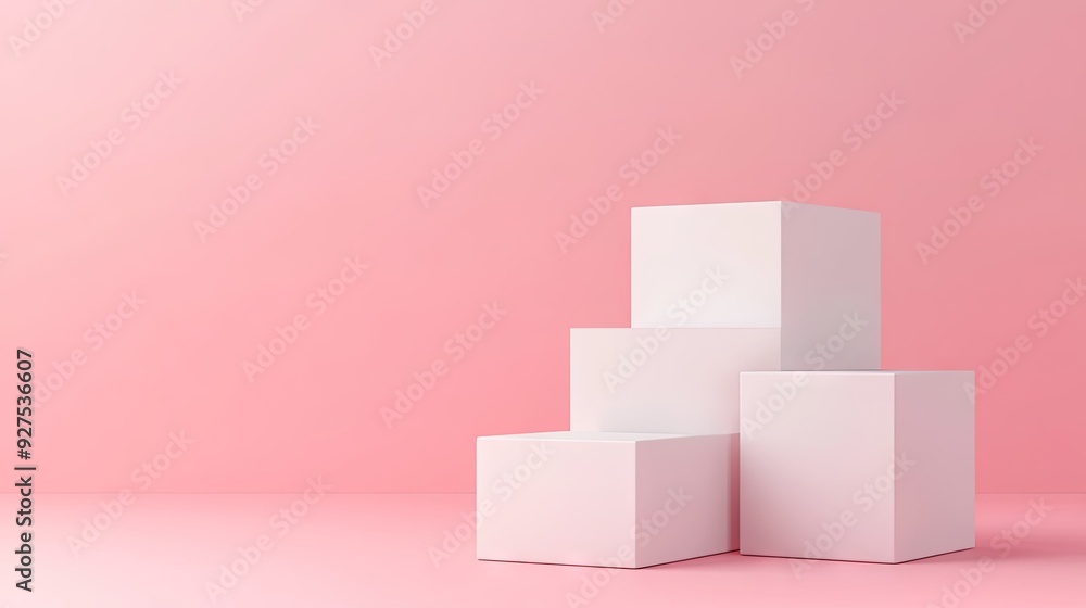 Poster simple and elegant white cube podiums on a pink pastel background. ideal for 3d rendering product pr