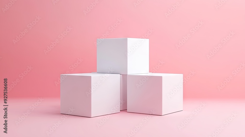Poster simple and elegant white cube podiums on a pink pastel background. ideal for 3d rendering product pr