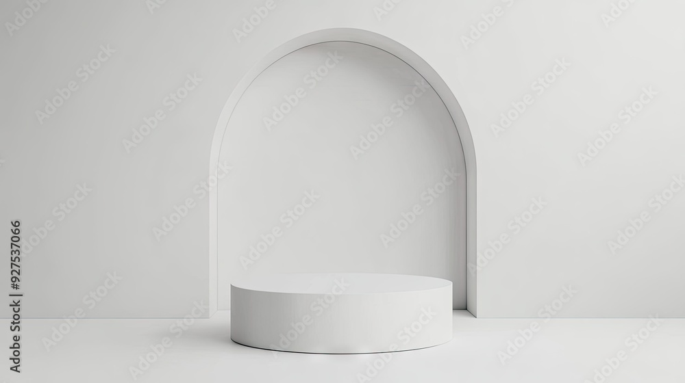Poster sleek cylinder podium in a white studio, designed for minimal product stands. ideal for high-end pre