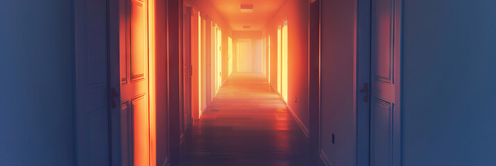 Echoes of Silence: An empty corridor with closed doors, the only sound the faint echo of footsteps that no longer come.