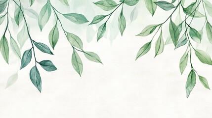 Soft green leaves drawn in watercolor, forming a calming and organic background. The hand-drawn style adds an artistic touch, perfect for invitations, posters, and branding.