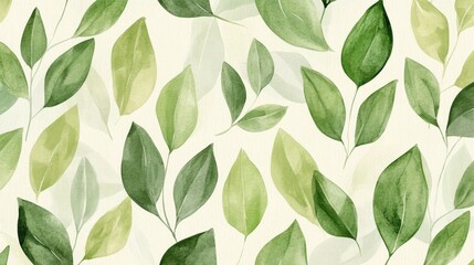 Soft green leaves painted in watercolor with a hand-drawn style, forming a gentle and organic background. Perfect for eco-themed projects, greeting cards, and decorative designs.