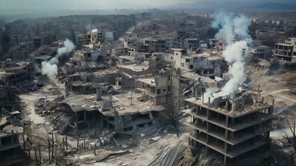 Buildings in city destroyed in war