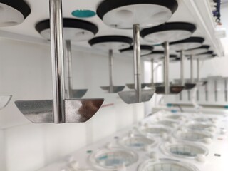 Dissolution Apparatus in Pharma industry with paddle in  laboratory
