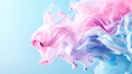 Vibrant abstract blending pink and purple ink in water, creating mesmerizing cloudy patterns against a pastel blue background.