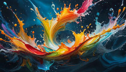 Obraz premium abstract oil painting When it hits, it creates a lively splash of water.