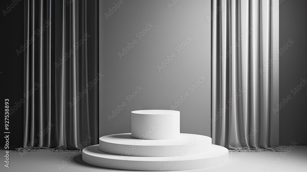 Poster stylish gray room with a pulpit and white podium on a clean display base. ideal for creating present