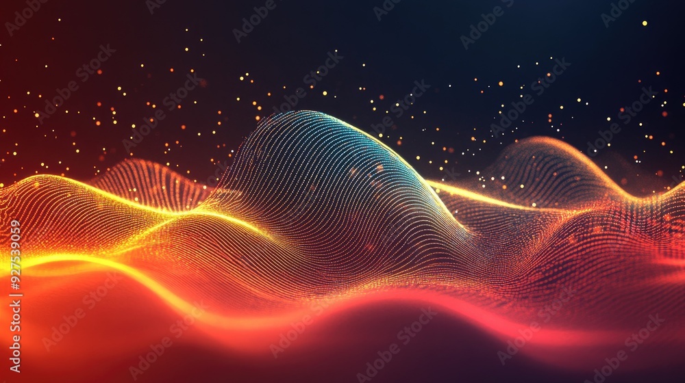 Fototapete stylized sound wave background with dynamic, curved lines and glowing effects. emphasizes motion and