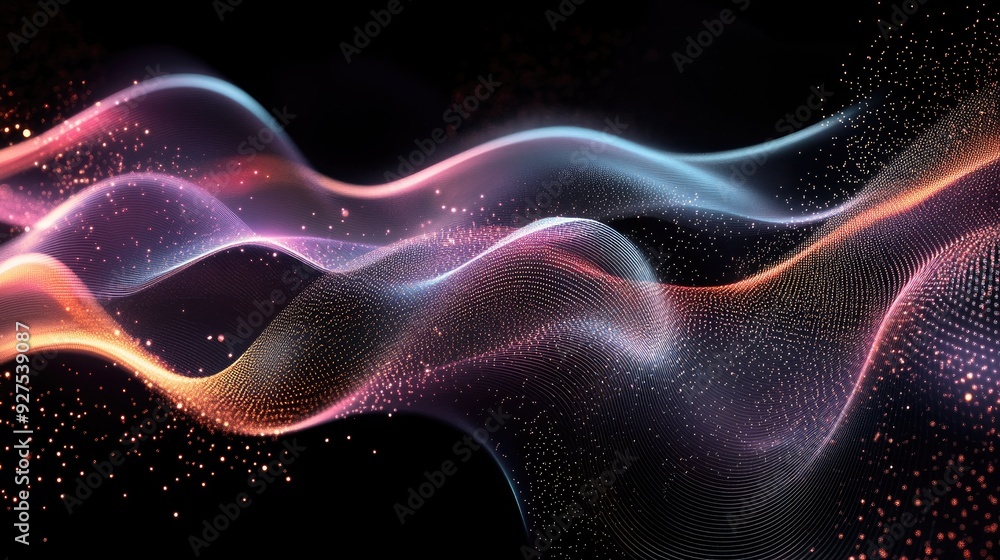 Fototapete stylized sound wave background with dynamic, curved lines and glowing effects. emphasizes motion and