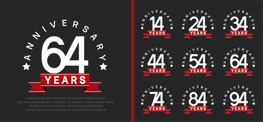 anniversary set logotype. vector design white color with red ribbon can be use for celebration
