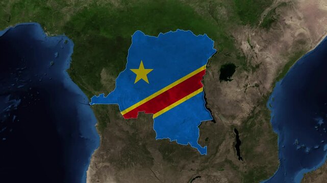 Zoom from Earth to Democratic Republic of the Congo - DRC. (Country Flag) World map and globe animation. Images from NASA