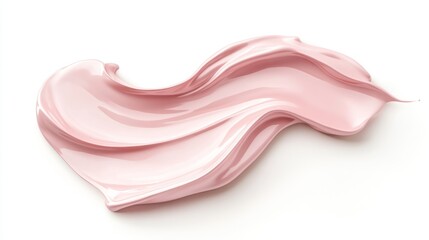 A smooth, pink, creamy substance with a wavy texture, possibly cosmetic cream or frosting, on a white background, giving an impression of softness and fluidity.