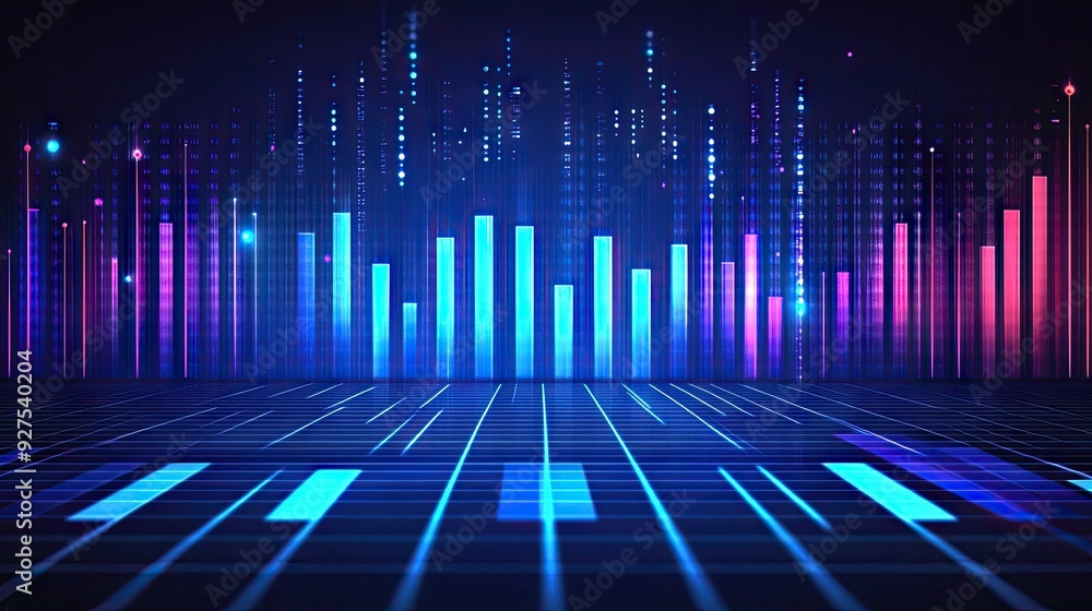 Poster vector art of a blue music equalizer with animated bars and smooth gradients. visual representation 