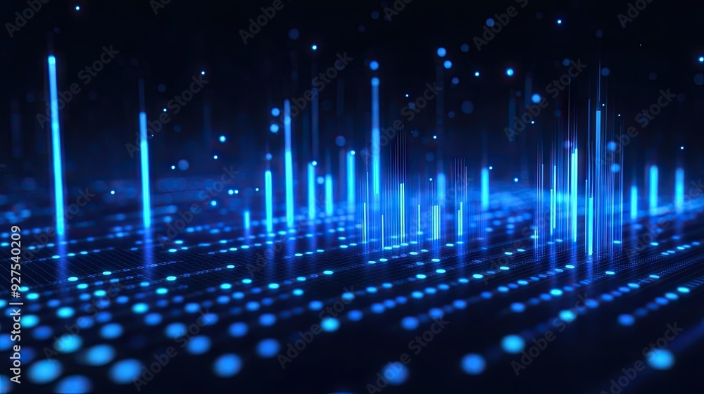 Poster vector art of a blue music equalizer with animated bars and smooth gradients. visual representation 