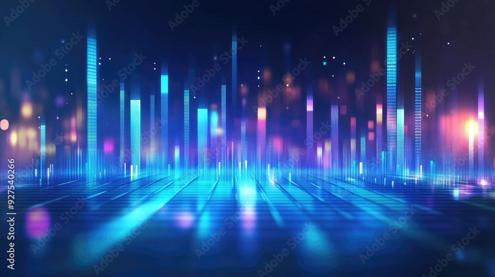 Poster vector art of a blue music equalizer with animated bars and smooth gradients. visual representation 