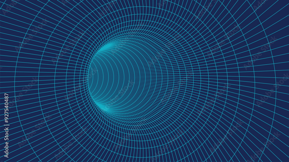 Poster abstract wireframe 3d tunnel. perspective mesh background texture. mesh model of a wormhole, vortex.