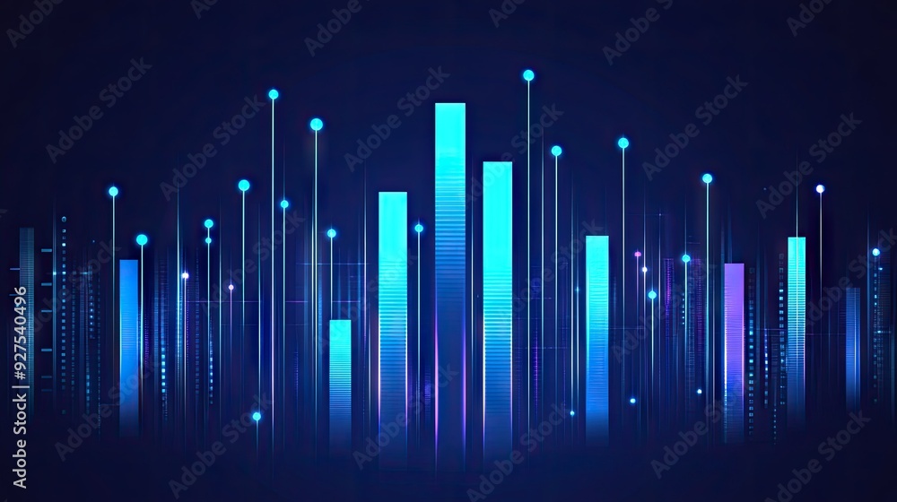 Poster vector illustration of a blue music equalizer with interactive bars and vibrant wave patterns. sleek