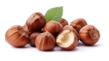 Hazelnuts isolated on a white background. Pile of Hazelnuts nuts closeup