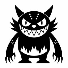 A black and white drawing of a monster silhouette