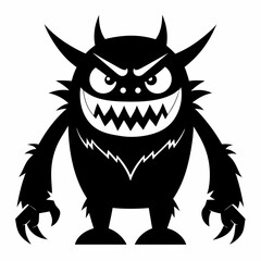 A black and white drawing of a monster silhouette