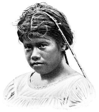 American peoples. Portrait of Talamanca woman. The Talamanca people are an indigenous people living in southeastern Costa Rica. Publication of the "Meyers encyclopedia", Vol. 7, Leipzig, Germany, 1910
